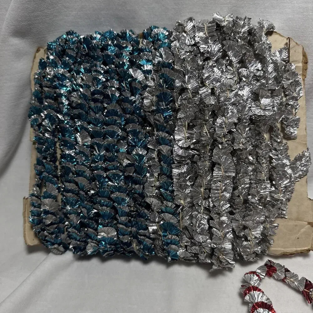 3 MCM Aluminum XMAS Tree Twisted Foil Garland in Blue, Silver & Red 122” Ea.
